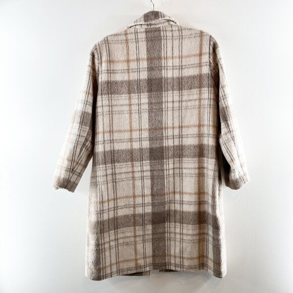 BB Dakota Plaid To Be Said Long Sleeve Notch Lapel Overcoat Peacoat Tan Large - Picture 11 of 11